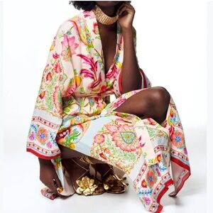 XS 🔖 Satin Colorful Boho Floral Printed Belted Kimono Duster Robe